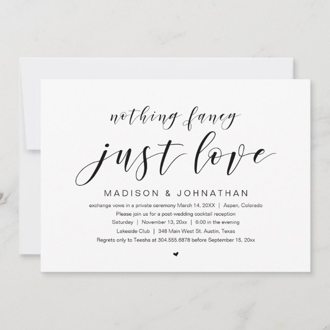 Wedding Elopement Party, Nothing Fancy just love Invitation (Front)