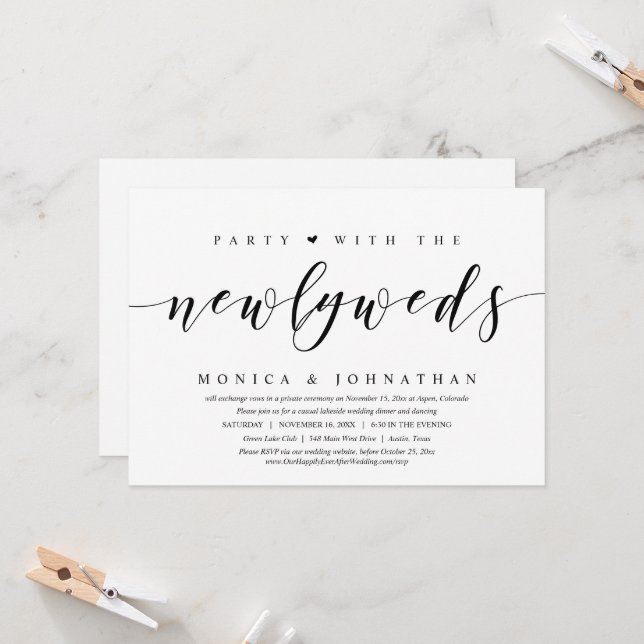 Wedding Elopement, Party With the Newlyweds Invitation (Front/Back In Situ)