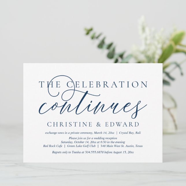 Wedding Elopement, The Celebration Continues Invit Invitation (Standing Front)