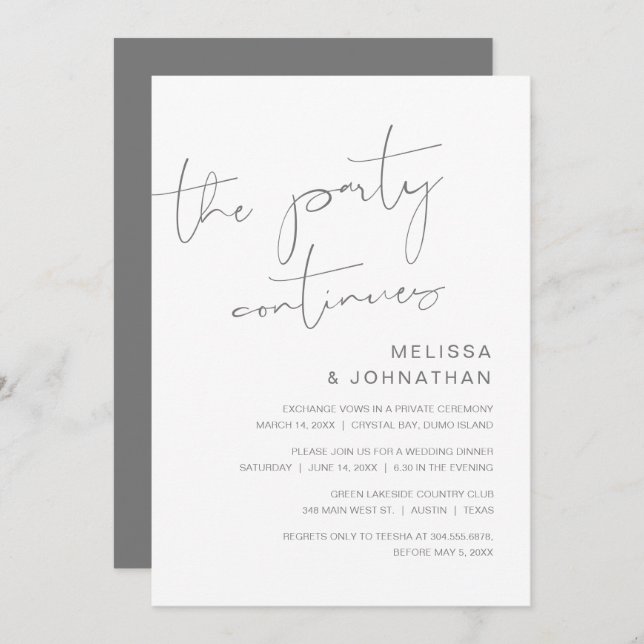 Wedding Elopement, The Party Continues Invitation (Front/Back)