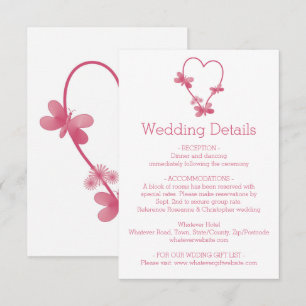 Wedding Enclosure Card Pink Heart Butterflies