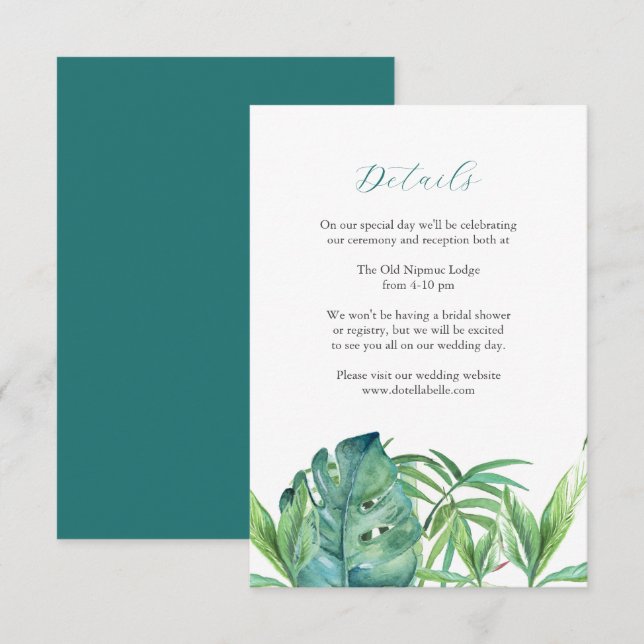 Wedding Enclosure Care Tropical Palm Leaves Card (Front/Back)