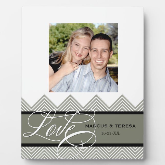 Wedding Engaged Chic Chevron Modern Personalised Plaque (Front)