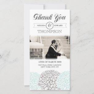 Wedding Engagement Aqua Flowers Thank You Photo Card