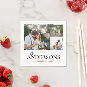 Wedding Engagement Couple Monogram Photo Collage Napkin