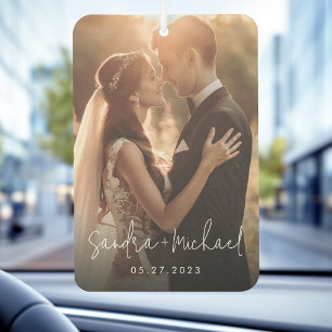 Wedding engagement couple names date photo car air freshener