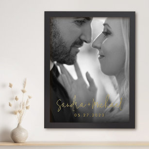 Wedding engagement couple names date photo foil prints