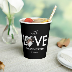 Wedding Engagement Custom Photo Black Heart Frame Paper Cups