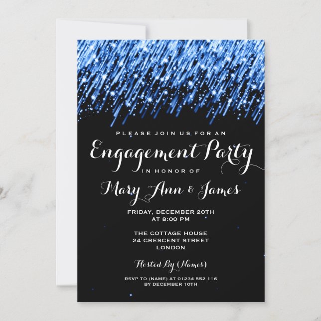 Wedding Engagement Falling Stars "Sapphire Blue" Invitation (Front)