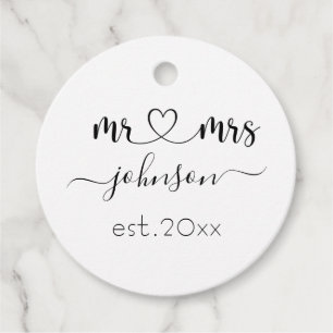 Wedding Engagement Heart Mr Mrs Personalised Name Favour Tags
