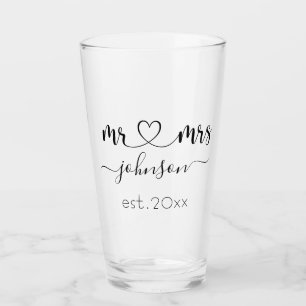 Wedding Engagement Heart Mr Mrs Personalised Name Glass