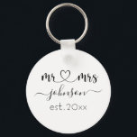 Wedding Engagement Heart Mr Mrs Personalised Name Key Ring<br><div class="desc">Mr. and Mrs. personalised last name or surname with cute girly heart keychain wedding favour with customised name and established date which makes a personalised and special gift for a wedding,  anniversary,  Christmas or engagement gift.</div>