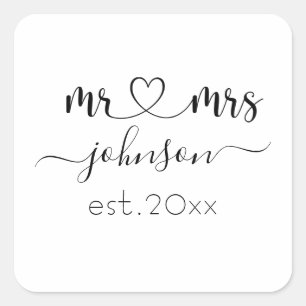 Wedding Engagement Heart Mr Mrs Personalised Name  Square Sticker