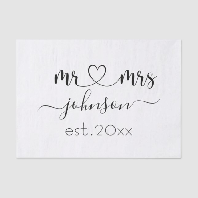 Wedding Engagement Heart Mr Mrs Personalised Name Tissue Paper (Front)