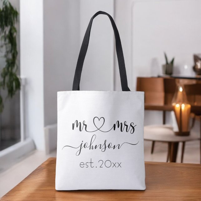 Wedding Engagement Heart Mr Mrs Personalised Name Tote Bag (Creator Uploaded)
