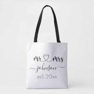 Wedding Engagement Heart Mr Mrs Personalised Name Tote Bag