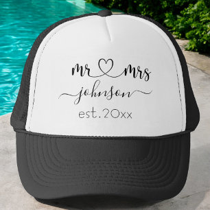 Wedding Engagement Heart Mr Mrs Personalised Name Trucker Hat