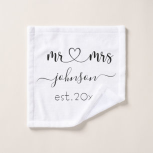 Wedding Engagement Heart Mr Mrs Personalised Name Wash Cloth