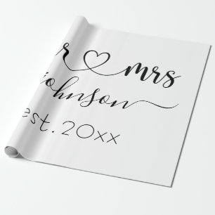 Wedding Engagement Heart Mr Mrs Personalised Name Wrapping Paper
