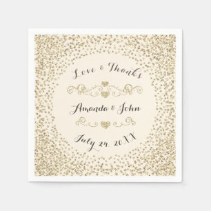 Wedding Engagement Ivory Sepia Faux Gold Confetti Napkin