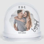 Wedding Engagement Keepsake Photo Couple Initials<br><div class="desc">Mark the beginning of your forever with this elegant custom snow globe featuring your engagement photo, your initials, the word "Engaged" in stylish script, and your special date, EST. 2025, and custom photo, The back is fully customisable with your own heartfelt message and a delicate heart detail, making this a...</div>