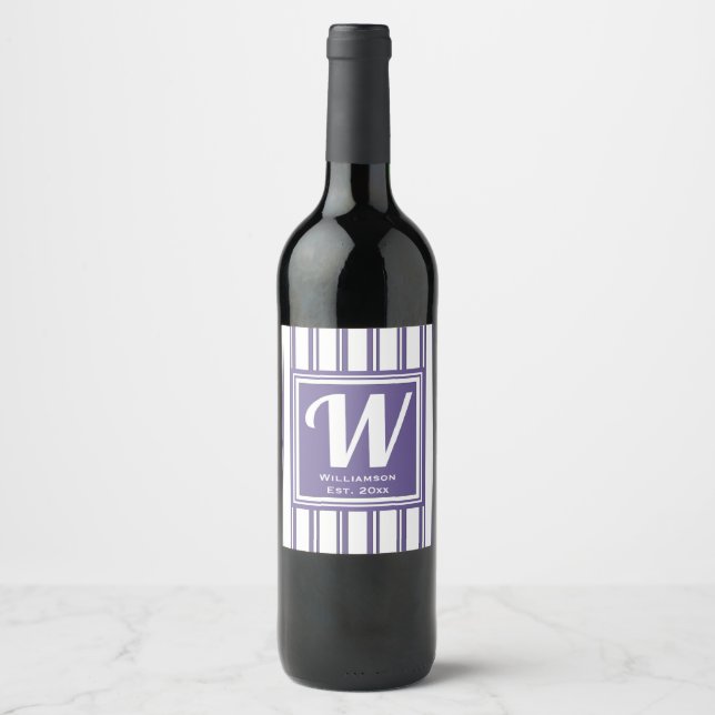 Wedding Engagement Monogram Initial Modern Wine Label (Front)