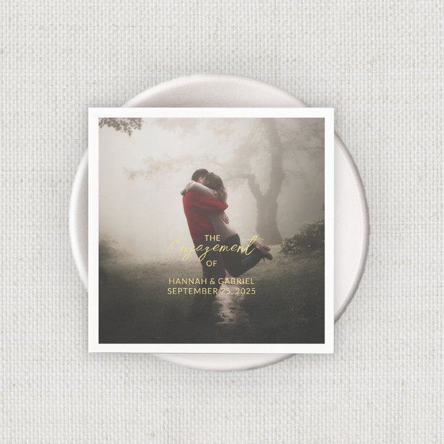 Wedding Engagement Party Add Photo Napkin (Add Photo Wedding Engagement Party Napkins with gold text)