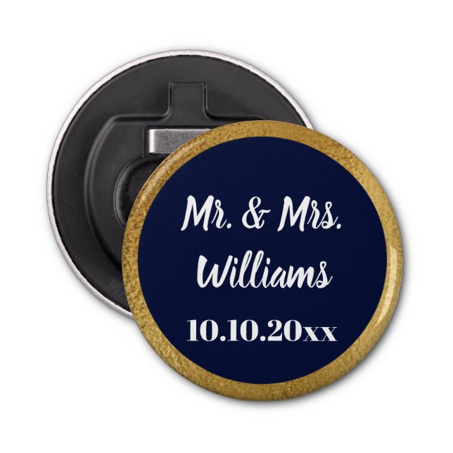 Wedding Engagement Party Favour Gold Faux Border Bottle Opener (Front)