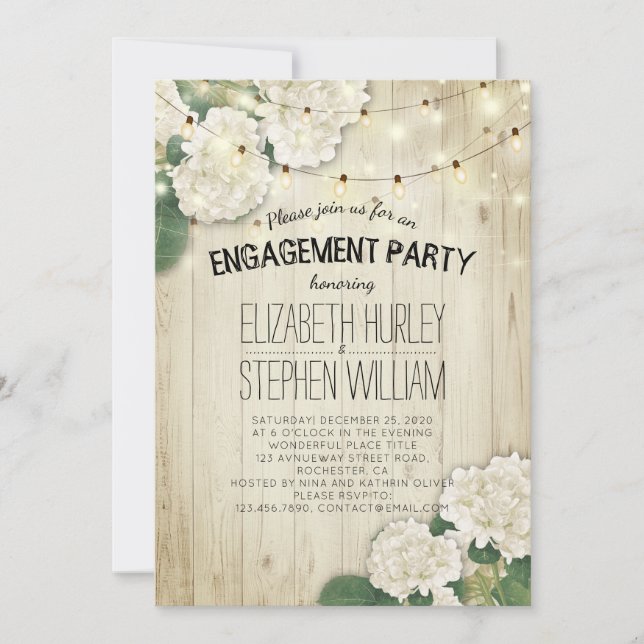 Wedding Engagement Party Flowers String Light Wood Invitation (Front)