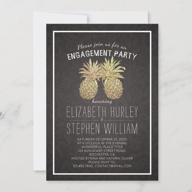 Wedding Engagement Party Golden Pineapple Couple Invitation (Front)