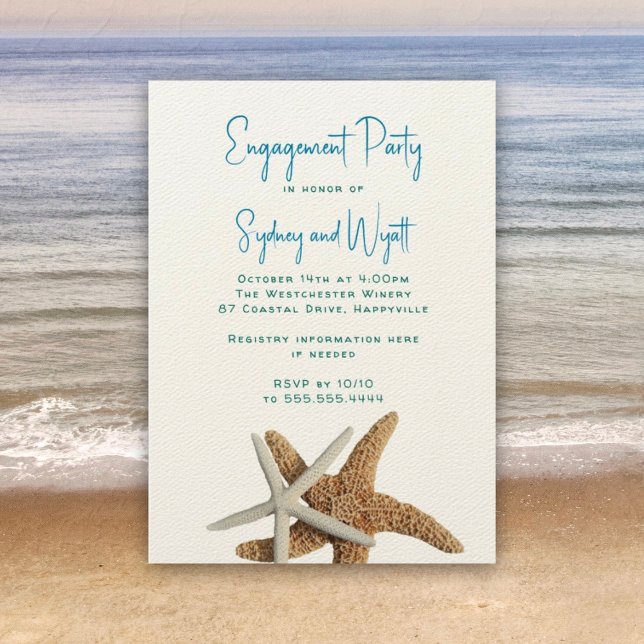 Wedding Engagement Party Sea Stars Aqua Blue Invitation (Creator Uploaded)