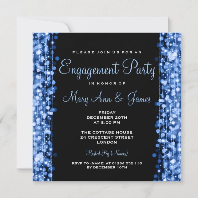 Wedding Engagement Party Sparkles Blue Invitation (Front)