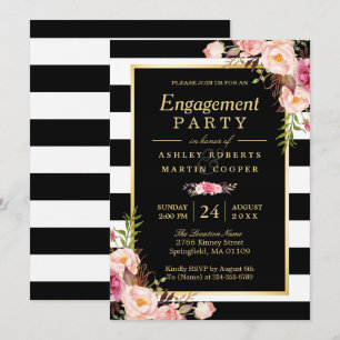 Wedding Engagement Party Vintage Gold Floral Decor Invitation