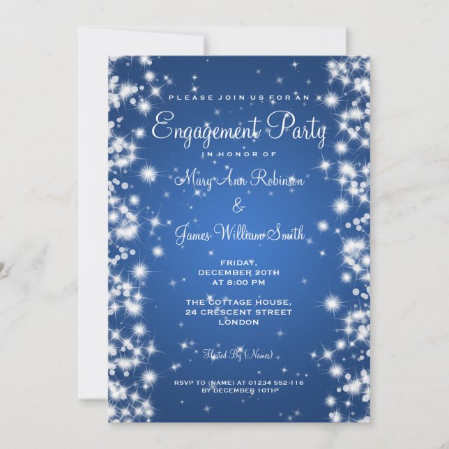 Wedding Engagement Party Winter Sparkle Blue Invitation (Front)