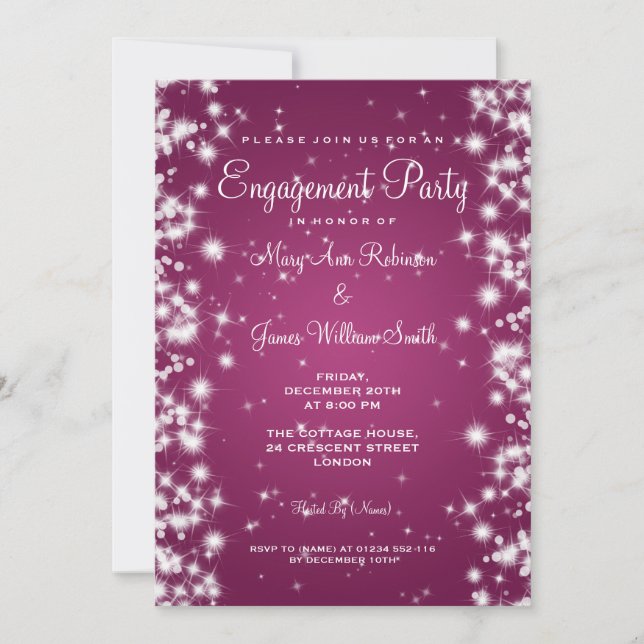 Wedding Engagement Party Winter Sparkle Pink Invitation (Front)