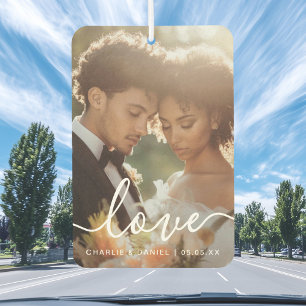 Wedding engagement photo love couples names date car air freshener