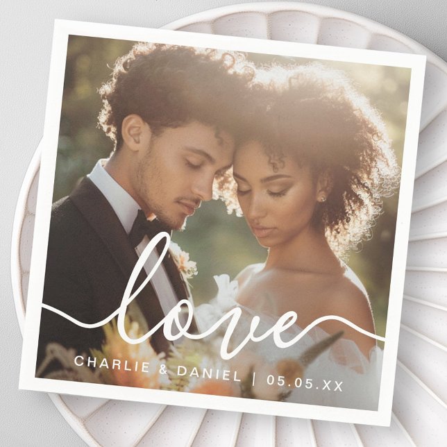 Wedding engagement photo love couples names date napkin (Wedding engagement photo love couples names date napkins)