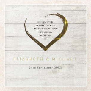 Wedding Engagement Rustic Heart Quote Personal Glass Coaster