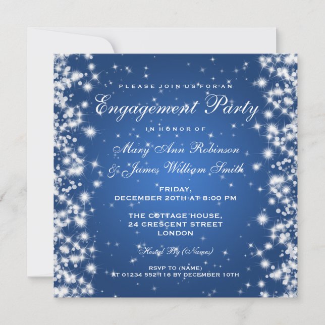 Wedding Engagement Winter Sparkle Blue Invitation (Front)