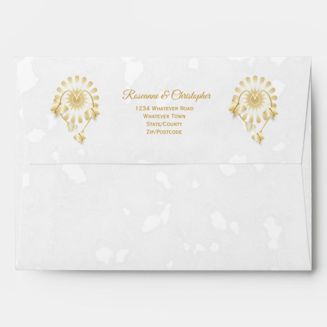 Wedding Envelope Gold Floral Heart Butterflies (Back (Top Flap))