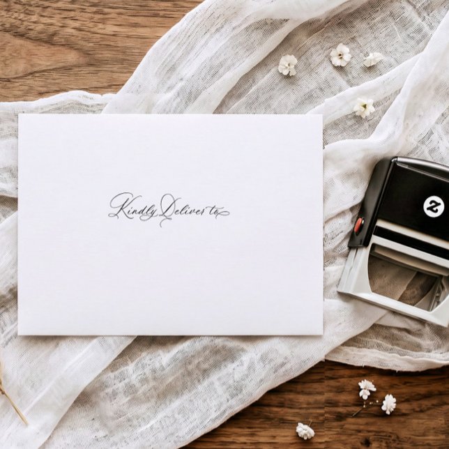 Wedding Envelope Kindly Deliver to Elegant Script Self-inking Stamp (Elegant Kindly Deliver to wedding envelope stamp with flowing calligraphy script)
