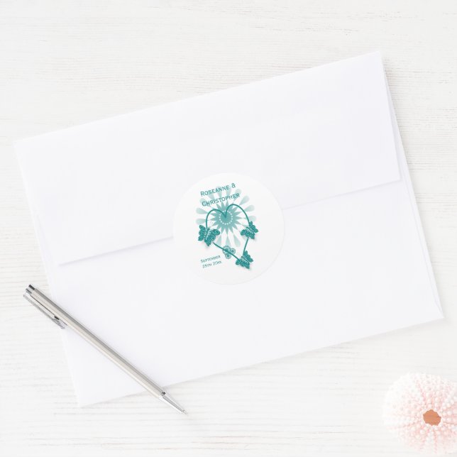 Wedding Envelope Seal Sticker Teal Butterflies (Envelope)