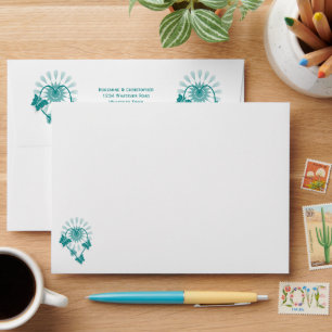 Wedding Envelope Teal Butterflies Heart