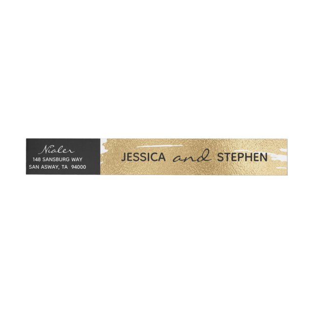 Wedding Envelope Wrap Label Elegant Gold & Black (Individual)