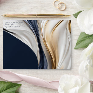 Wedding Envelopes-Modern Abstract Blue White Gold Envelope
