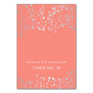 wedding escort cards baby's breath silver - coral