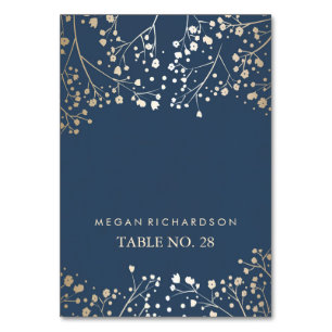 wedding escort cards navy baby's breath gold
