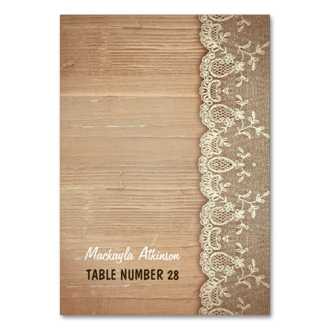 wedding escort cards rustic wood lace (Front)