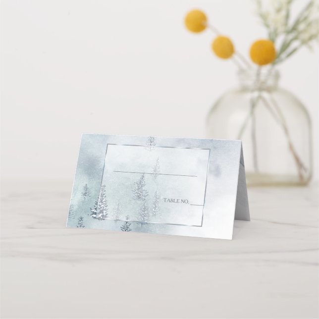 Wedding Escort | Silver Blue Winter Wonderland Place Card (Front)