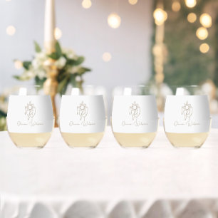 Wedding Etched Drinkware Stemless Wine Glass